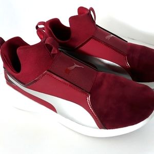 Puma Rebel Mid Velvet Slip-on Training Shoes in Burgundy Sz 7